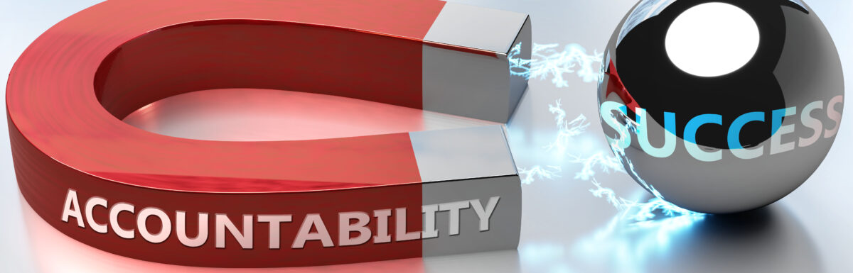 Accountability Helps Achieving Success Pictured As Word Accountability And A Magnet, To Symbolize That Accountability Attracts Success In Life And Business, 3d Illustration