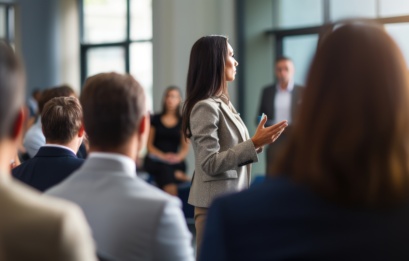 A Moment Of Leadership Of A Businesswoman Addressing In A Office Enviroment