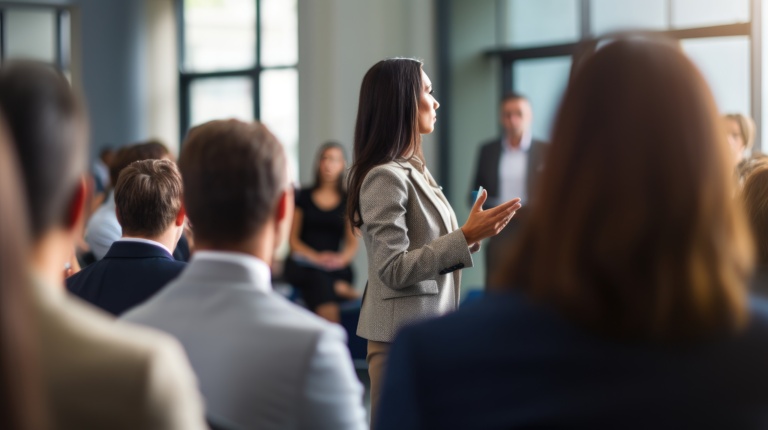 A Moment Of Leadership Of A Businesswoman Addressing In A Office Enviroment