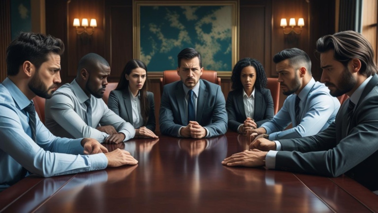 a dysfunctional team sitting in silence